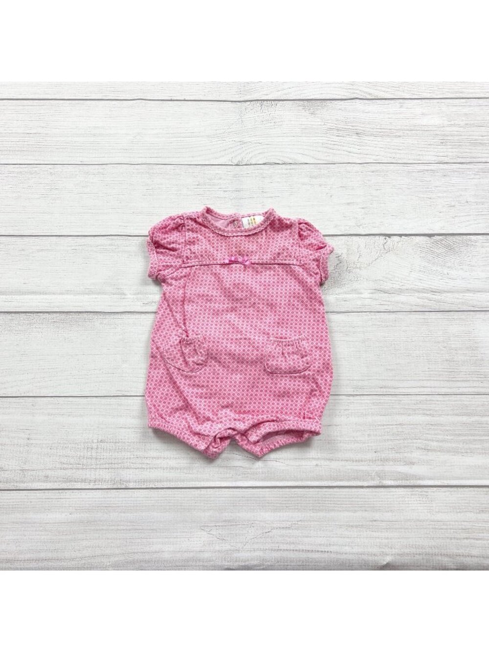 Absorba Pink Floral Infant Snap Romper Bow Accents Ruffle Back 3-6 Months